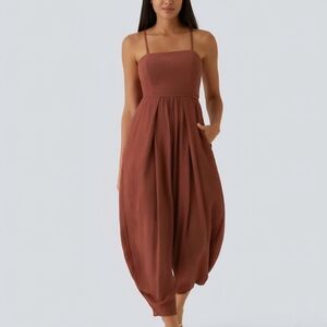 Spaghetti Strap Backless Lace Up Side Pocket Resort Jumpsuit